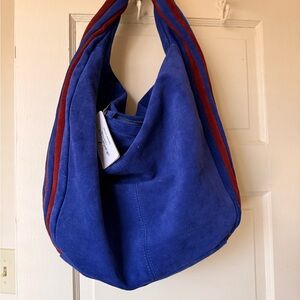 Vintage Blue and Red Suede Hobo Bag